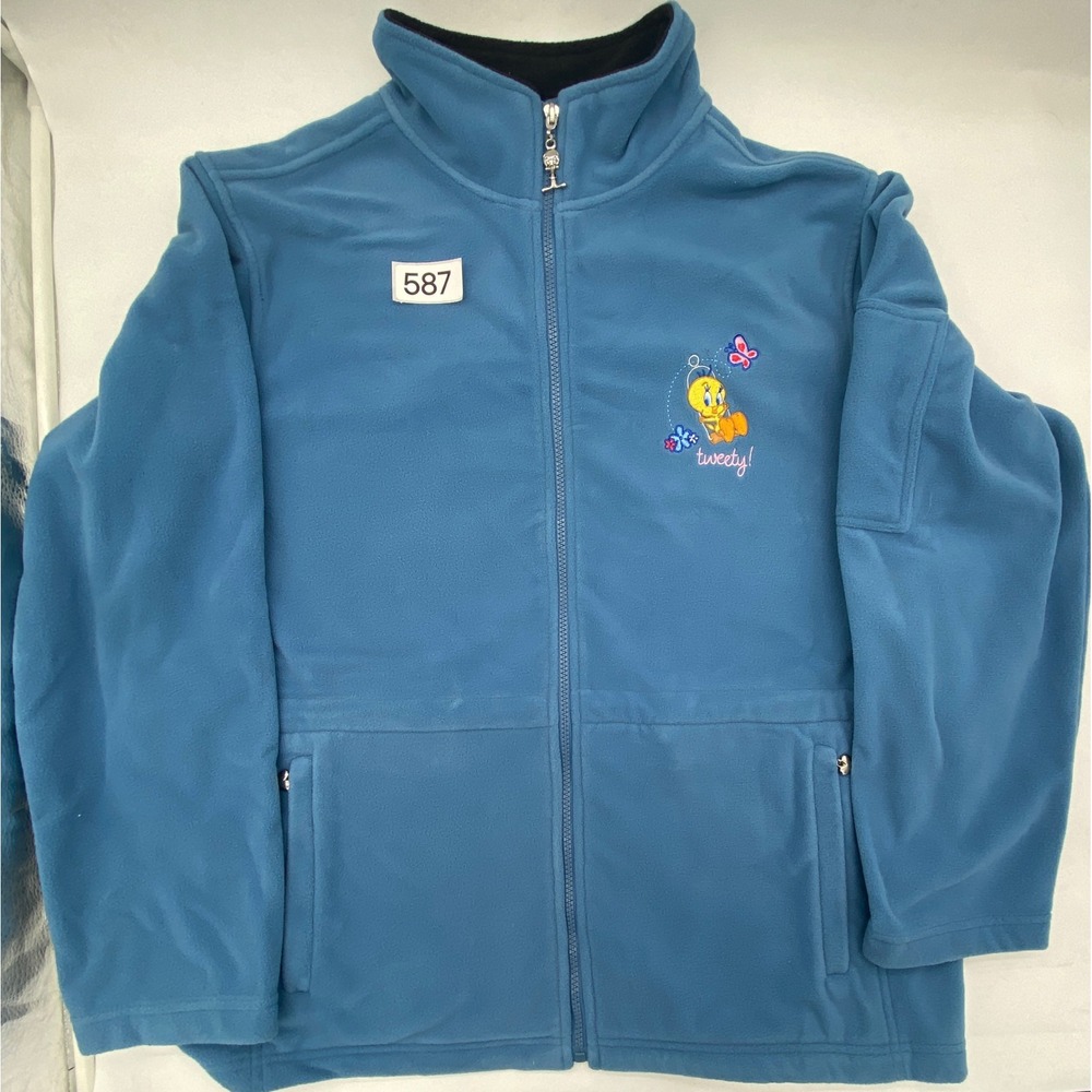 Looney Tunes Tweety Bird Blue Fleece Full Zip Jacket Embroidered‎ Vintage Style